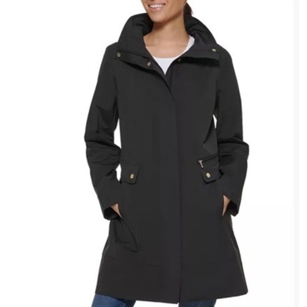 Cole Haan Signature Travel Packable Rain Jacket Black Gold Hardware Womens XS